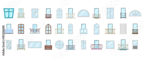 Window icon set, cartoon style