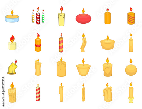 Candle icon set, cartoon style