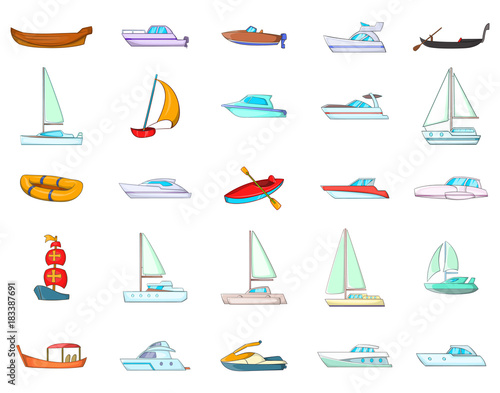 Boat icon set, cartoon style