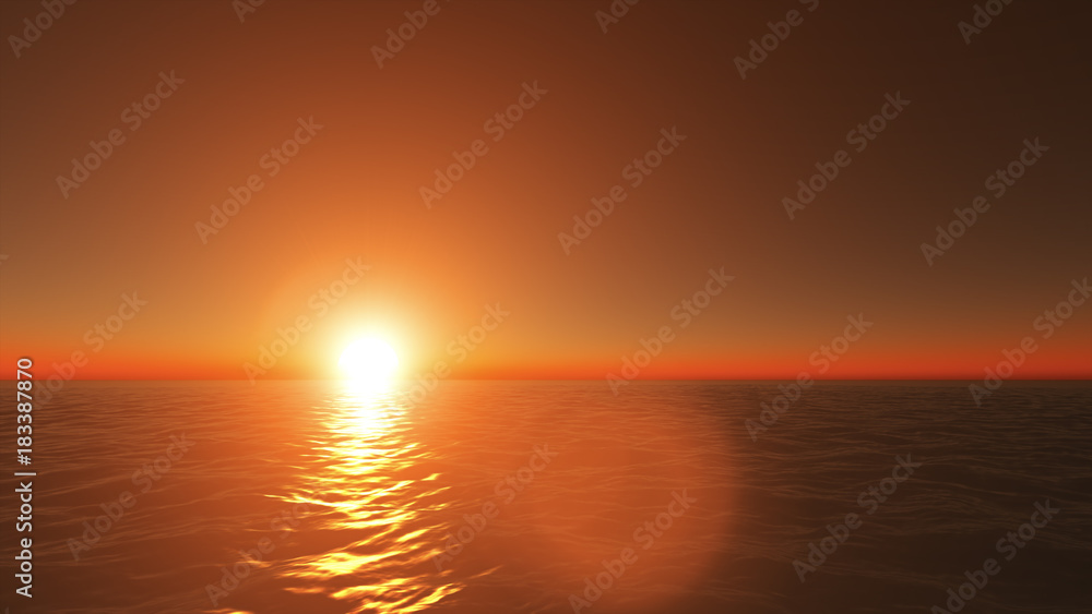 Beautiful sunset, amazing colors, light beam shining through the cloud 3d illustration