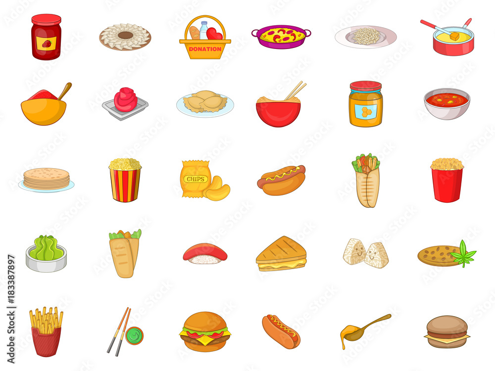 Food icon set, cartoon style Food icon set, cartoon style