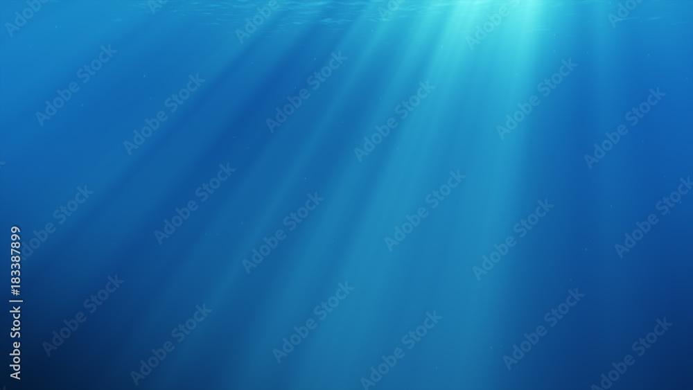 3d illustration underwater scene with air bubbles floating up and sun shining