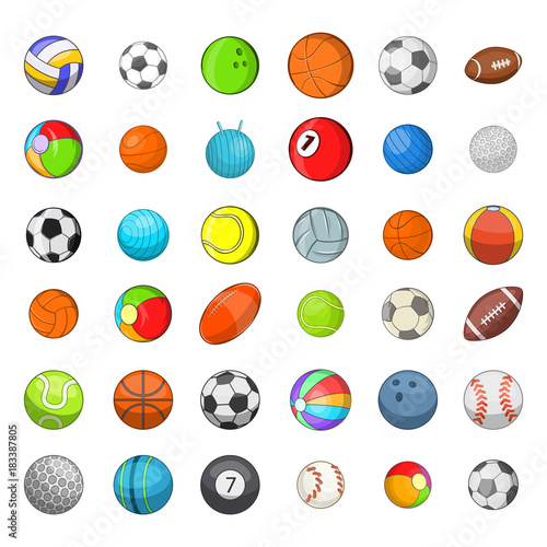Ball sports icon set, cartoon style