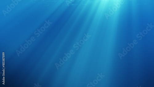 3d illustration underwater scene with air bubbles floating up and sun shining