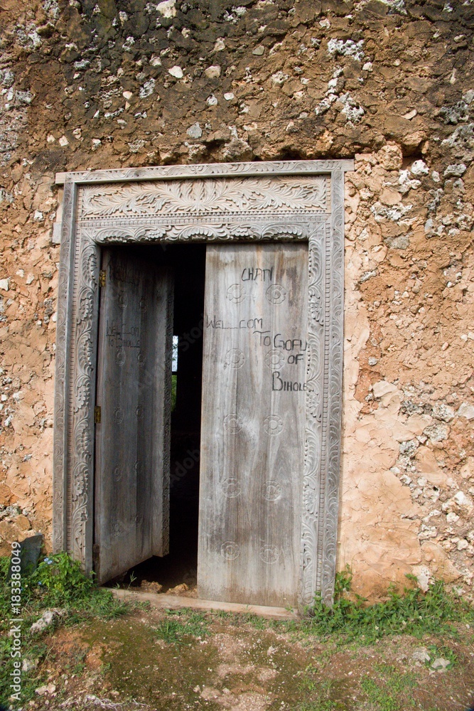 typical zanzibar decorated wooden door