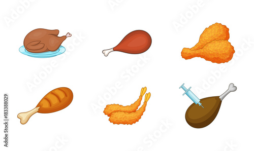 Chicken icon set, cartoon style