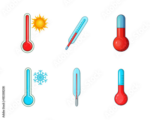 Thermometer icon set, cartoon style
