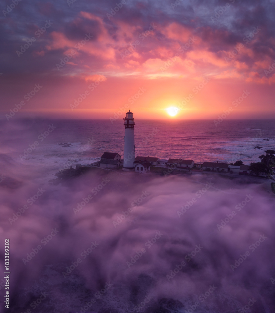 California Lighthouse & Fog sunset