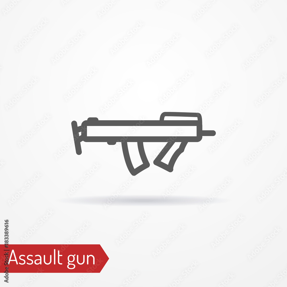 Abstract compact assault firearm. Isolated icon in line style with shadow. Police or army special forces weapon. Military vector stock image. Abstract compact assault firearm. Isolated icon in line style with shadow. Police or army special forces weapon. Military vector stock image.