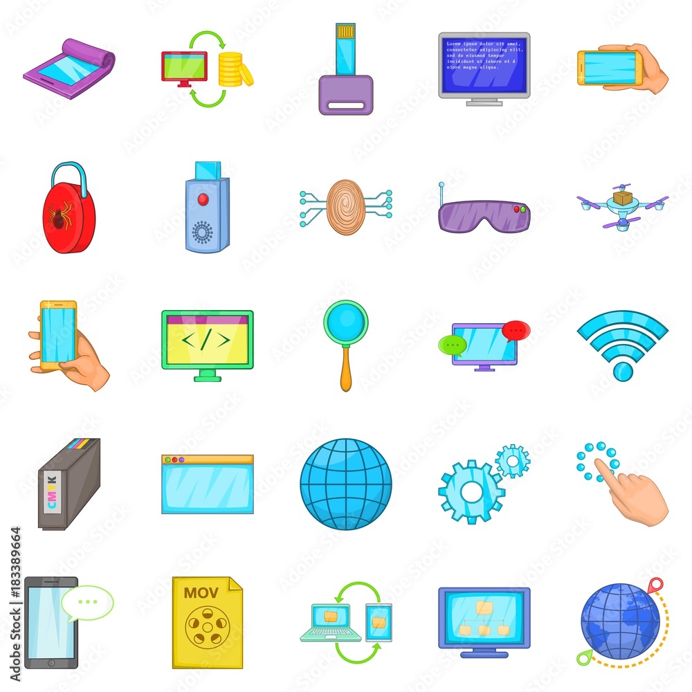 Compact device icons set, cartoon style Compact device icons set, cartoon style