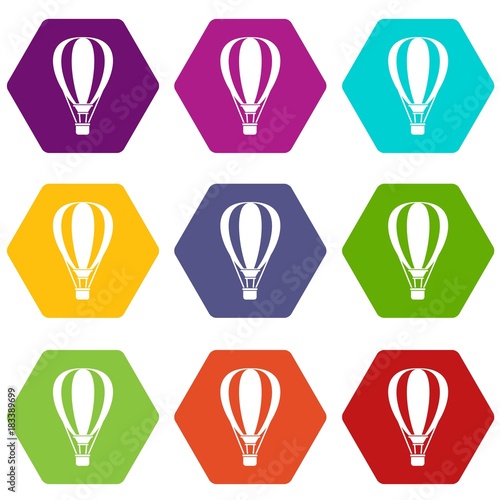 Hot air ballon icon set color hexahedron