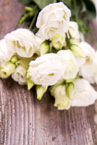 White roses on a wooden background