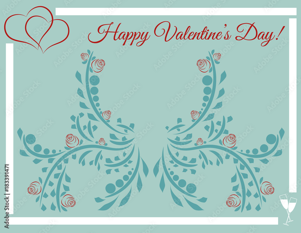 Happy Valentine's Day! Post card. Heart and roses. Vector