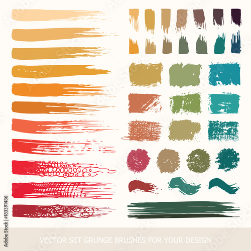 Painted grunge stripes set. Black labels, paint texture. Brush strokes vector. Colored belly labels. Background handmade design elements.