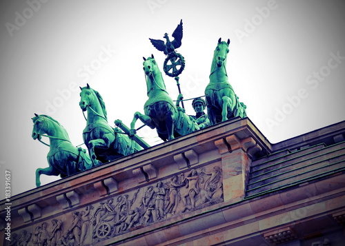 Berlin Germany Ancient Brandenburg Door with the quadriga symbol photo