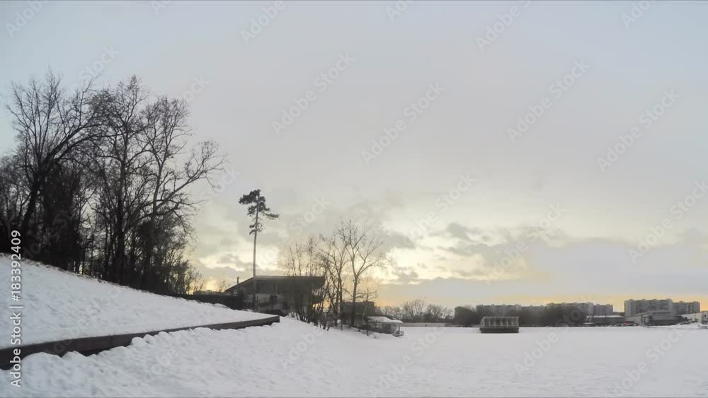 Winter Evening On The pond In A Park Timelapse Winter Evening On The pond In A Park Timelapse