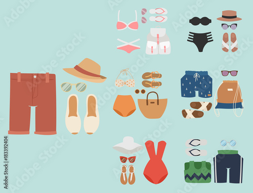 Beachwear bikini vector cloth fashion looks beach sea vacation lifestyle women collection sea light beauty fashioned clothes illustraton