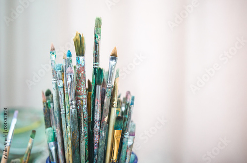 Set of artistic brushes. Painting Studio