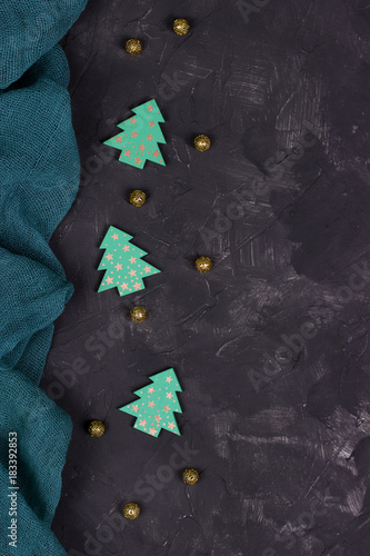 Christmas decoration with green fabric christamas tree.