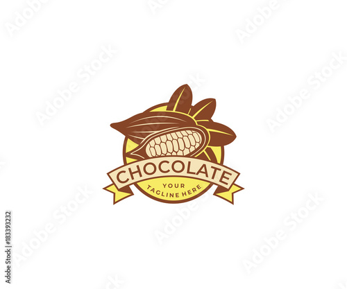 Cocoa Beans Logo Template. Chocolat Vector Design. Sweets Illustration