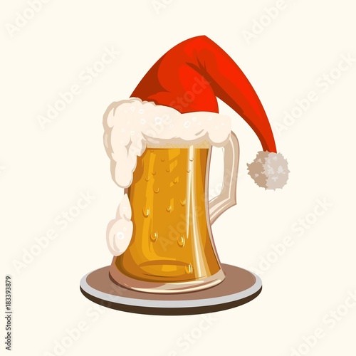  a glass of beer in a Santa Claus hat