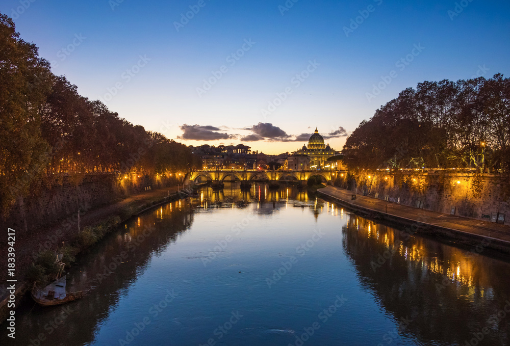 Rome (Italy) - The Tiber river and the monumental Lungotevere. Here in particular the Saint Peter in Vatican