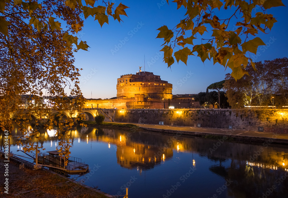 Rome (Italy) - The Tiber river and the monumental Lungotevere. Here in particular the Castel Sant'Angelo monument
