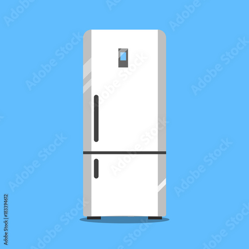 Flat refrigerator icon. Vector illustration isolated on a blue background. EPS10