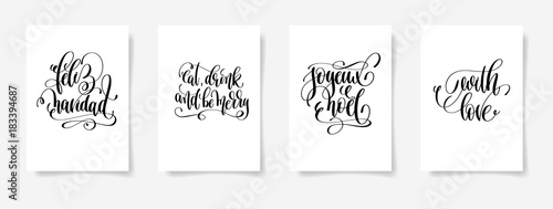 set of 4 hand lettering vector posters on a white sheet of paper