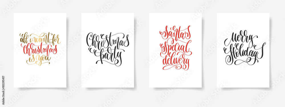 set of 4 hand lettering vector posters on a white sheet of paper set of 4 hand lettering vector posters on a white sheet of paper