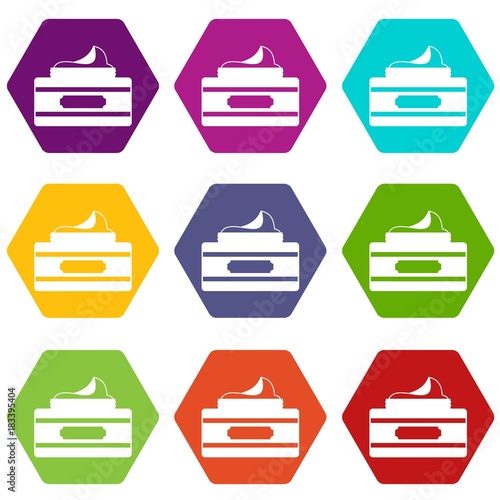 Cream container icon set color hexahedron