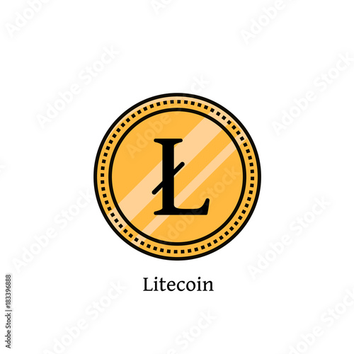 Litecoin flat color line icon. Vector illustration of digital lite coin currency. Virtual money or cryptocerrency sign, element, emblem, logo, label pictogram.