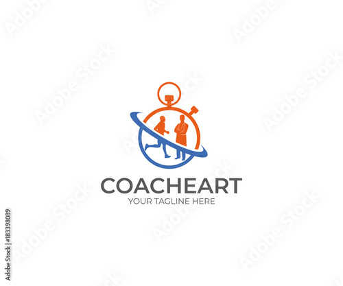 Runner and Doctor Logo Template. Sports Coach Vector Design. Run Illustration