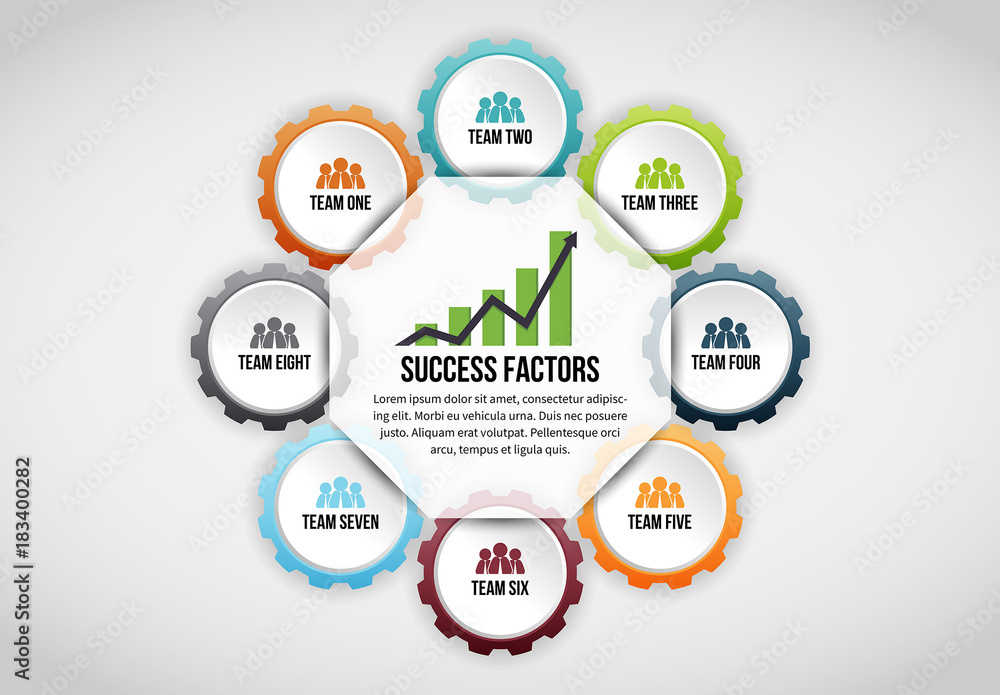 8 Gear Success Factors Infographic Stock テンプレート | Adobe Stock
