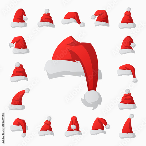 Santa claus fashion red hat modern elegance cap winter xmas holiday top clothes vector illustration.