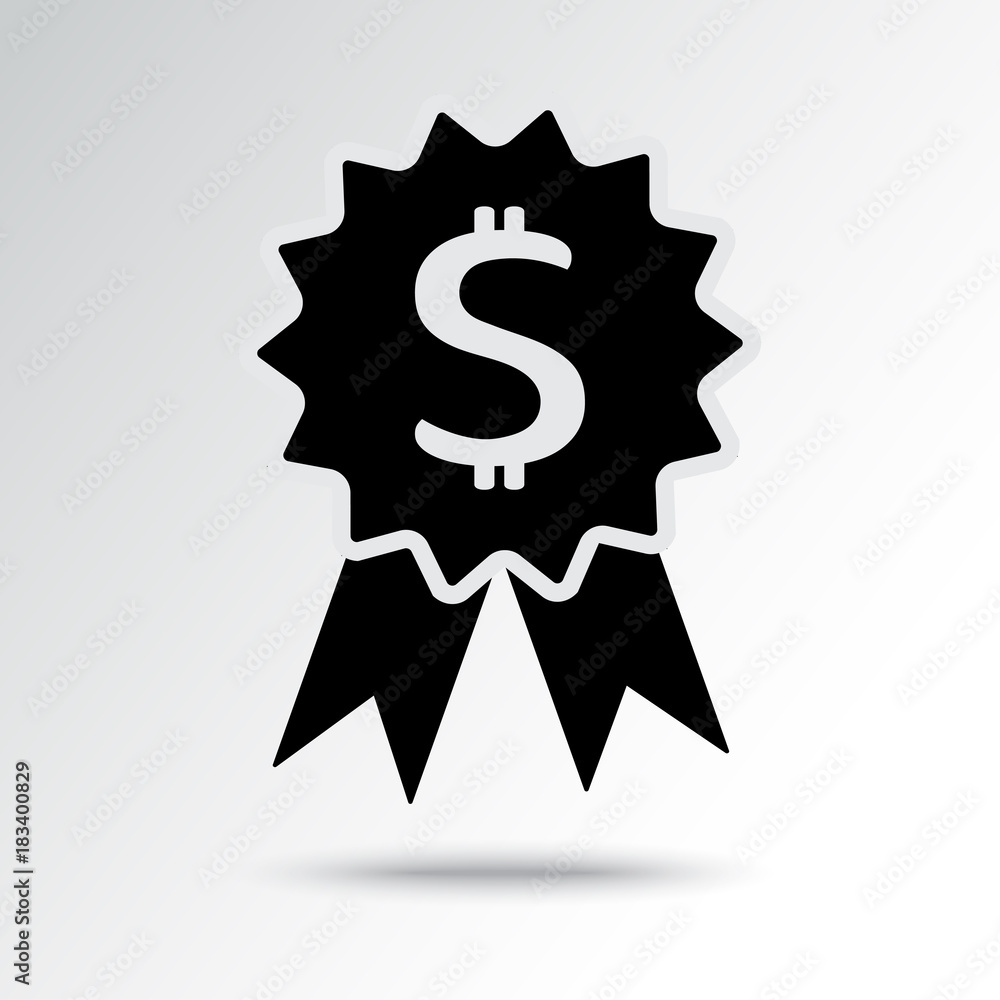 Banking icon with sign dollar. Black and white award with shadow. Vector illustration Banking icon with sign dollar. Black and white award with shadow. Vector illustration