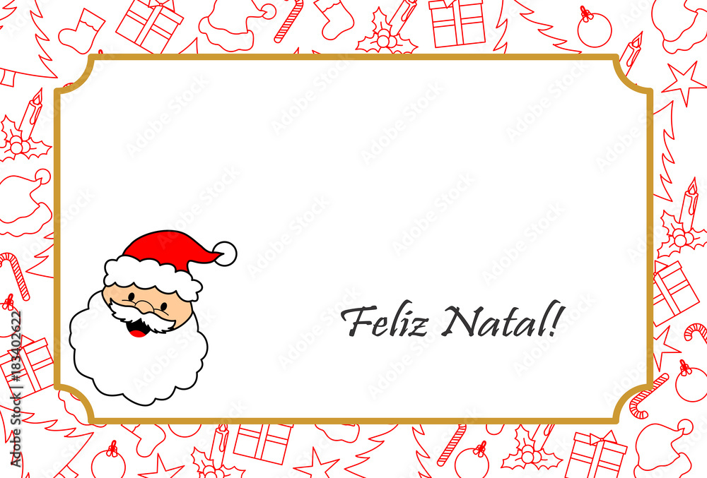 Cartão de natal com Papai Noel e borda de motivos natalinos ilustração do  Stock | Adobe Stock