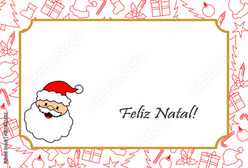 Cartão de natal com Papai Noel e borda de motivos natalinos Stock  Illustration | Adobe Stock