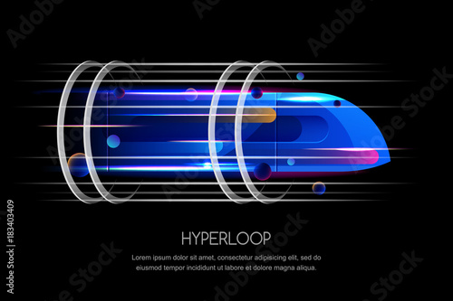 High speed futuristic train, hyperloop, vector multicolor dynamic illustration. Future express transport trendy design concept photo