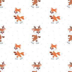 Fototapete Rehkitz-Muster Weihnachten Rehkitz Fuchs Kindermuster  © olga_a_belova