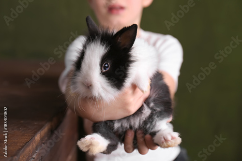 Boy with funny rabbit, closeup