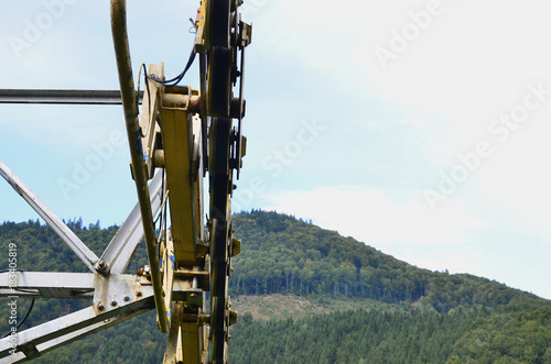 The cable car system on the background of Mount Makovitsa, one of the Carpathian Mountains photo