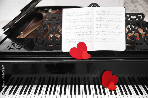 Red hearts and music sheets...