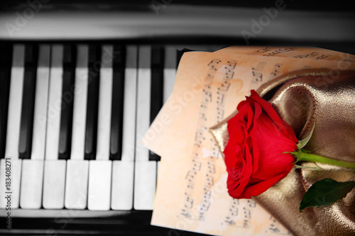 Red rose and musical sheets...