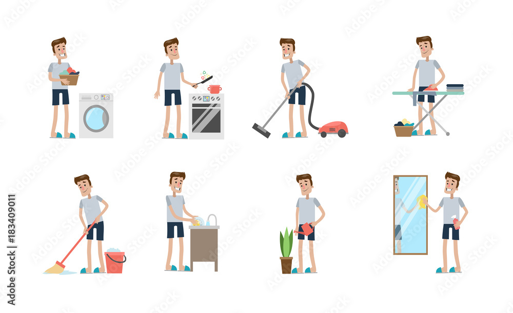 Cleaning activities set. Cleaning activities set.