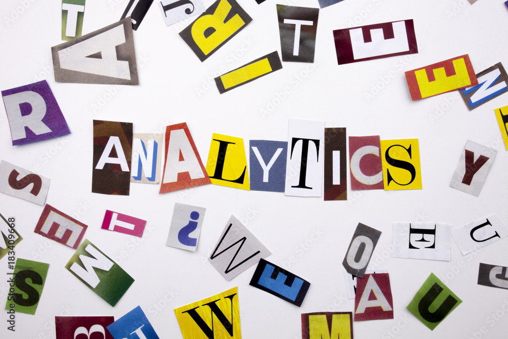 A word writing text showing concept of ANALYTICS made of different magazine newspaper letter for Business case on the white background with copy space A word writing text showing concept of ANALYTICS made of different magazine newspaper letter for Business case on the white background with copy space