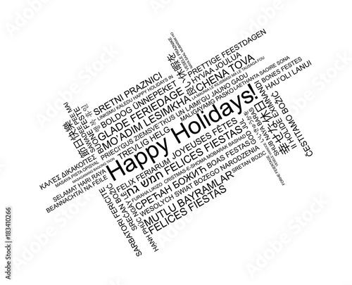 Happy Holidays in different languages, celebration word tag cloud greeting card, vector art