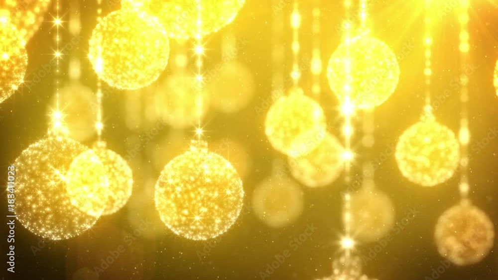 Animated background of sparkly and glowing Christmas ornaments.