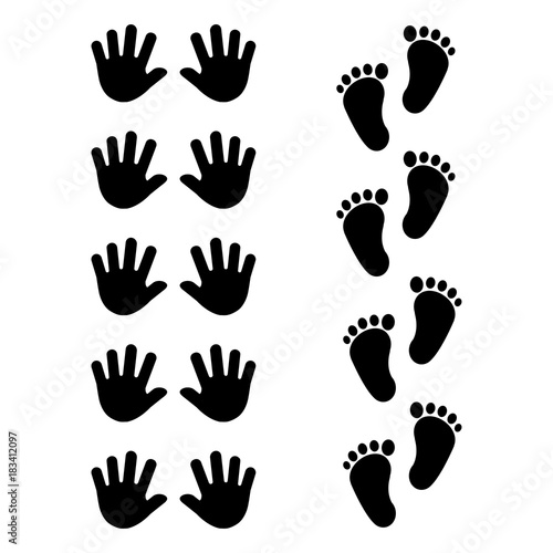 Black silhouettes footprint and handprint icon. Vector illustration