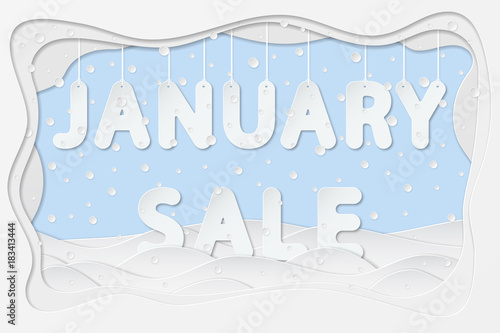 vector illustration of january sale lettering as layered paper cutting art design